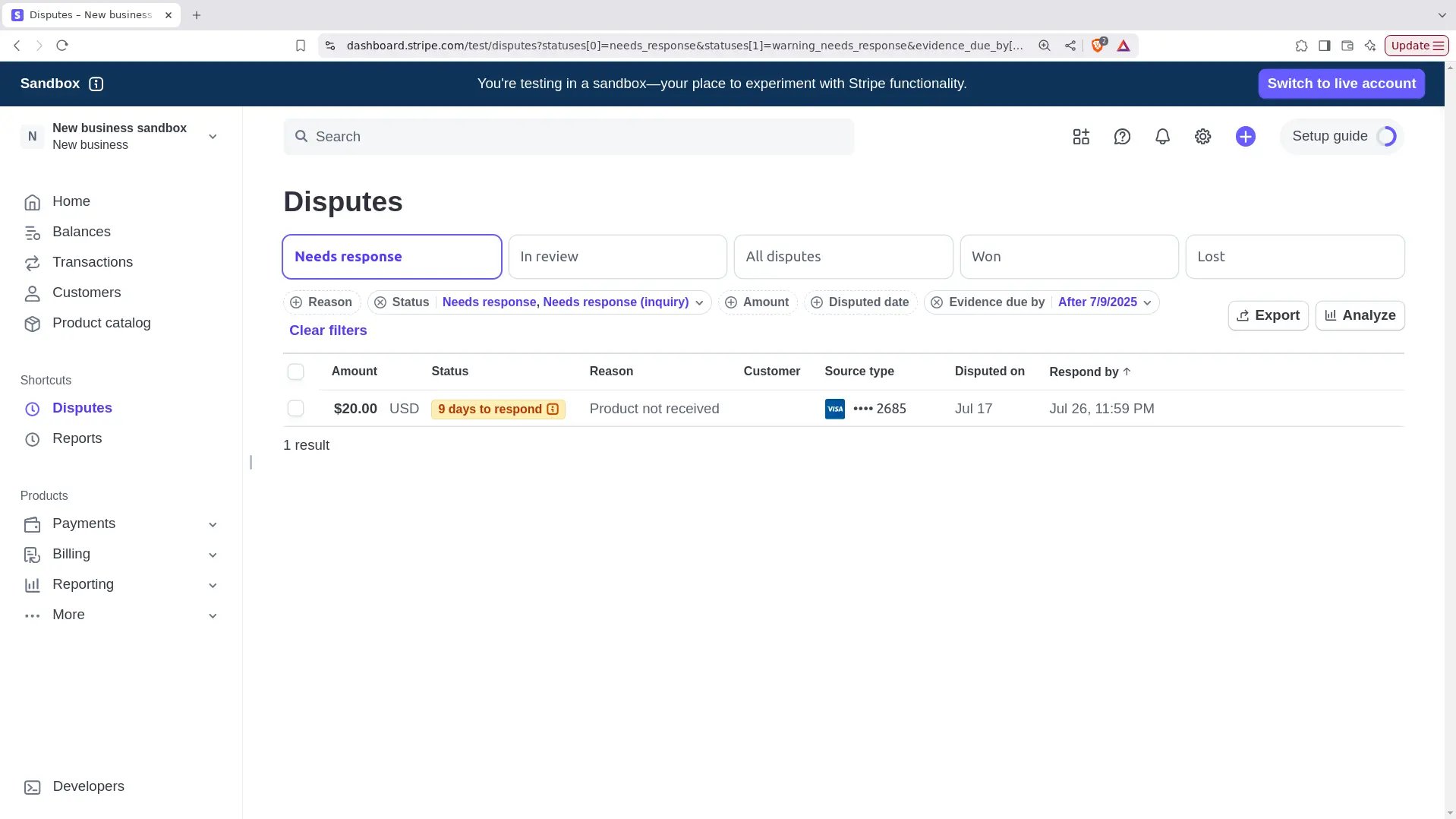 Monitoring and managing Stripe payment disputes in Stripe dashboard for automation