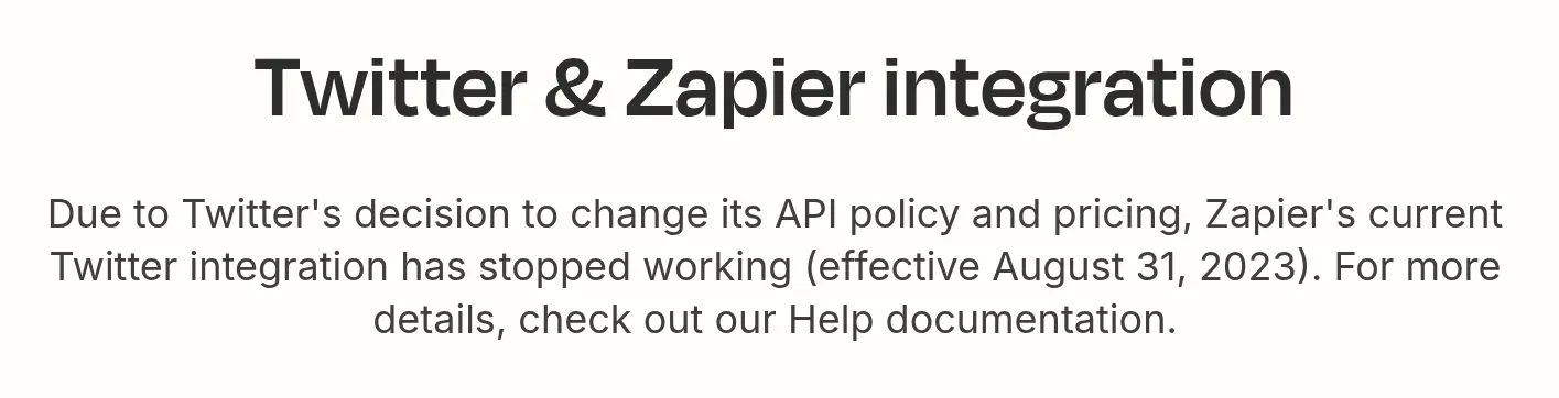 Zapier platform notice: end of Twitter API integration for automations
