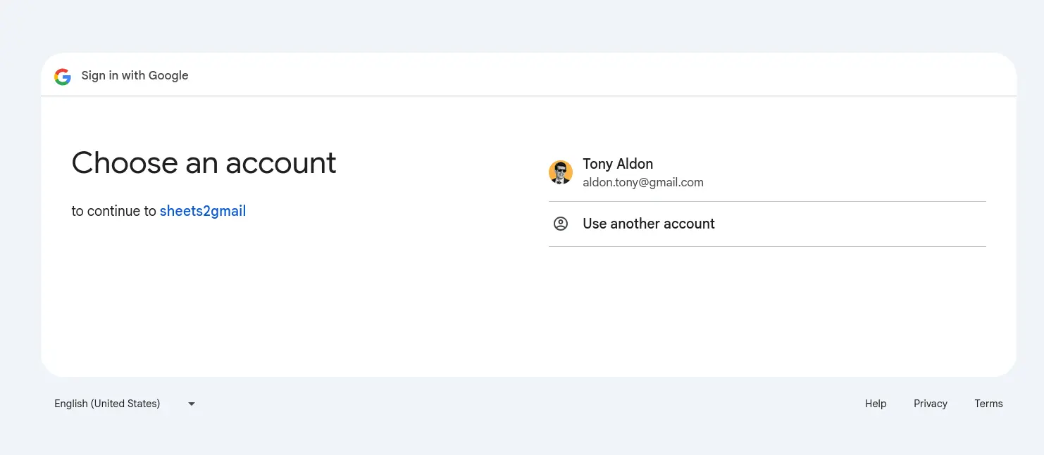 Sign-in prompt using Google account for automation project